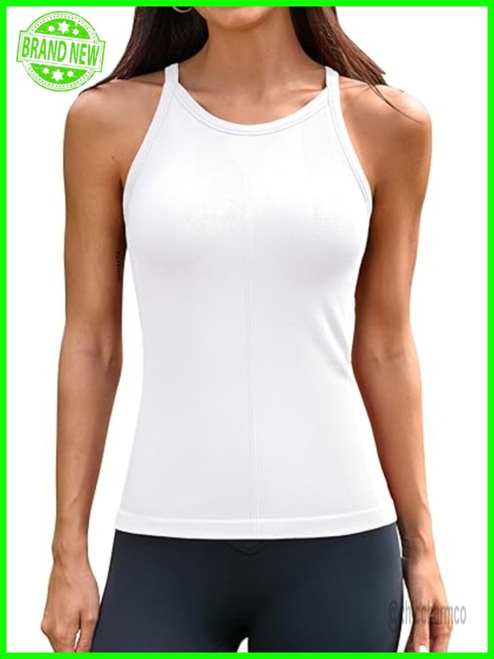 Women's Racerback Tank Top with Built in Bra Crew Neck Seamless Athletic